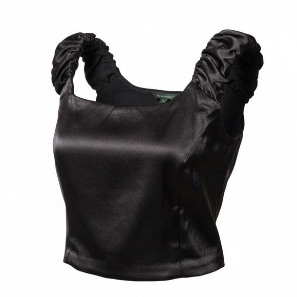 wild fable Tops - Wild Fable Black Satin Ruched Strap Smocked Back Crop Top Square Neck M, NWT